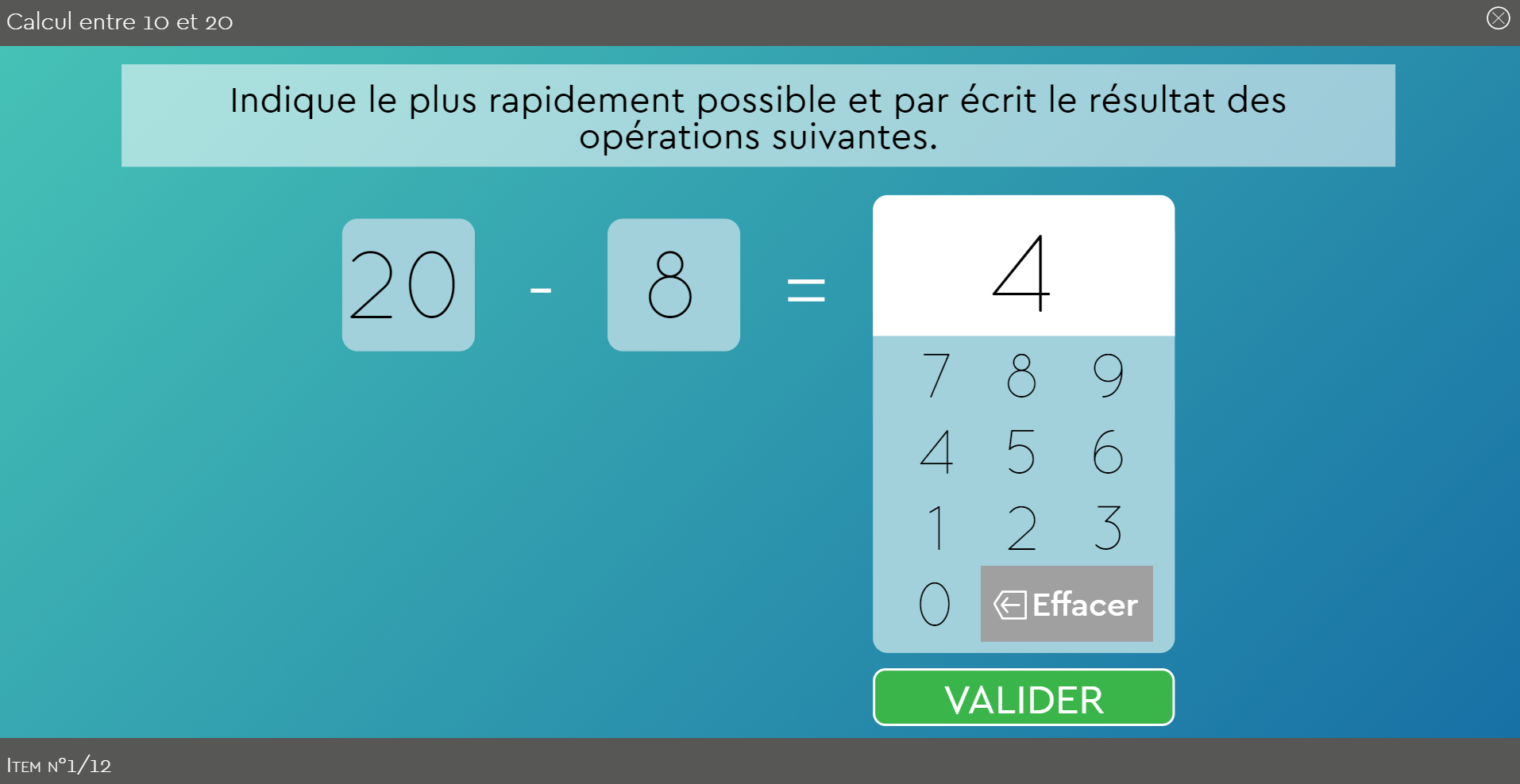 subitizing, numération, quantification, sens du nombre, calcul mental : le logiciel Subécal pour la rééducation de la cognition mathématique et la dyscalculie. Les lignes de base dans Subécal