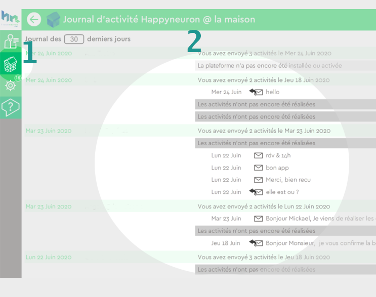 Ecran journal activite @ la maison Happyneuron