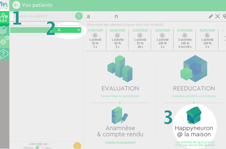 Renvoyer des activites Maison pour le patient