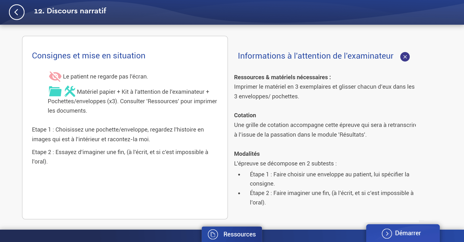 Épreuve Discours narratif - Grémots nouvelle version 2021 logiciel évaluation langage des adultes dans le cadre de maladies neurodégénératives type alzheimer et aphasies progressives primaires.