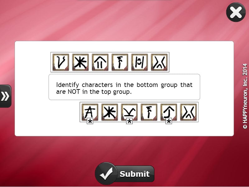 Screenshot of HappyNeuron Pro exercise Ancient Writing