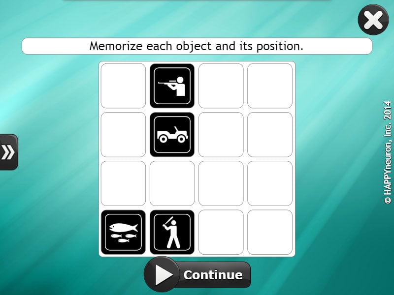 Screenshot of HappyNeuron Pro exercise Objects, Where Are You?