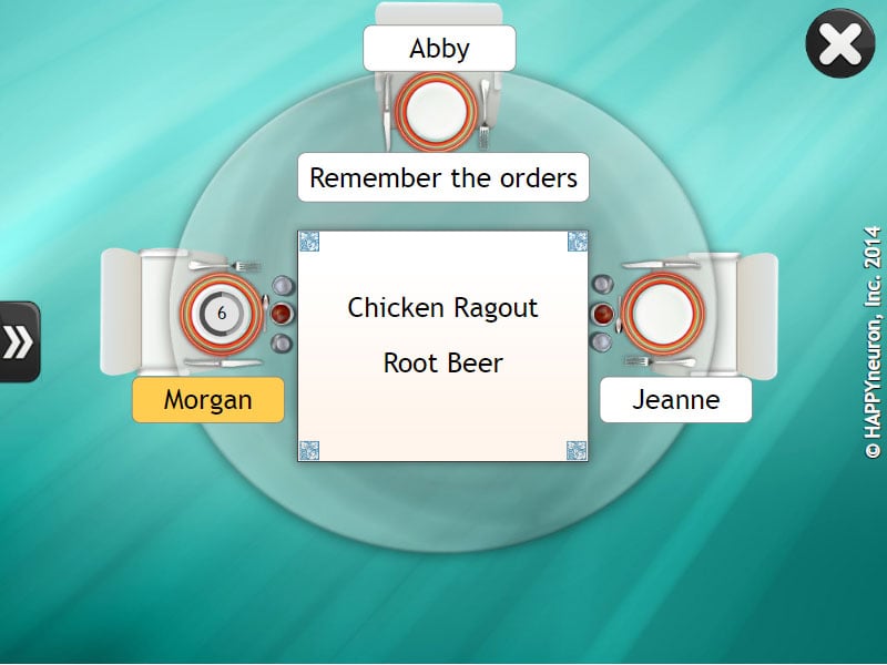 Screenshot of HappyNeuron Pro exercise Restaurant