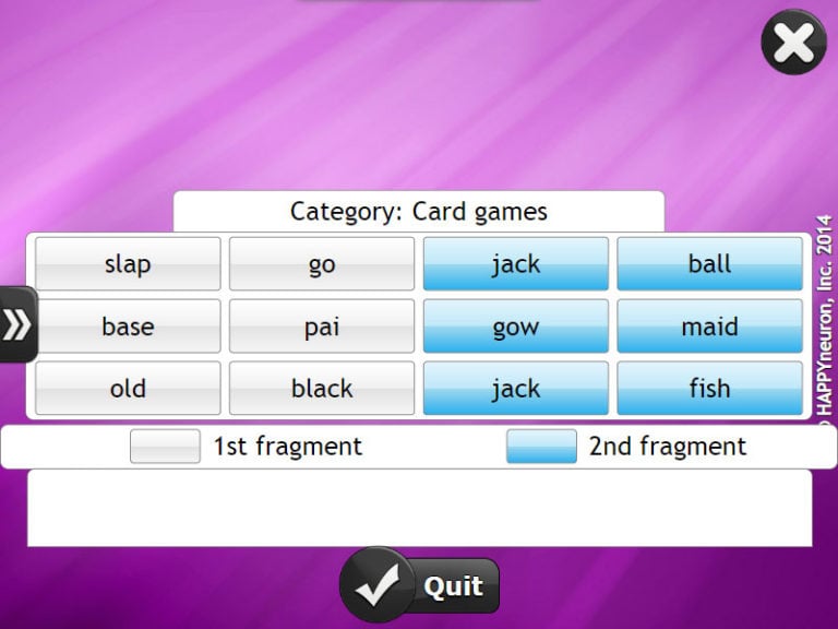 Screenshot of HappyNeuron Pro exercise Splitwords