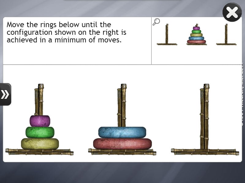 Screenshot of HappyNeuron Pro exercise Towers of Hanoi