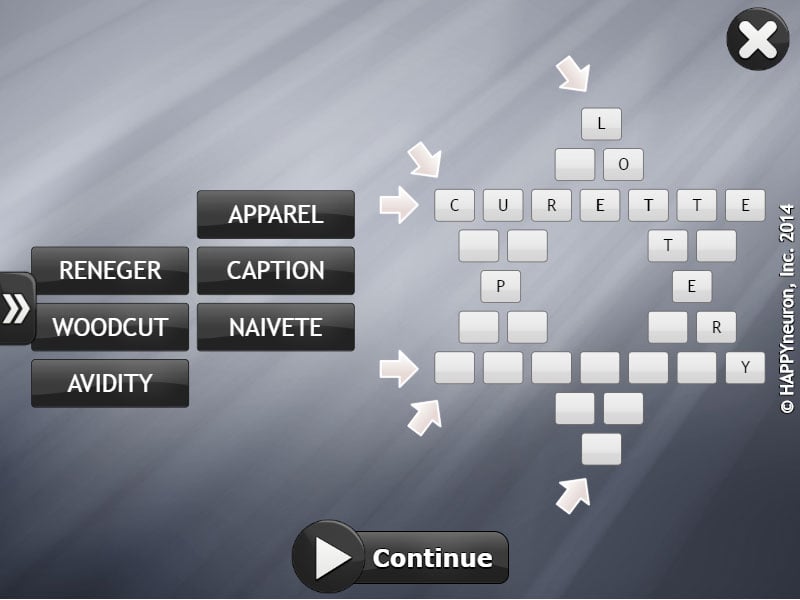 Screenshot of HappyNeuron Pro exercise Writing in the Stars